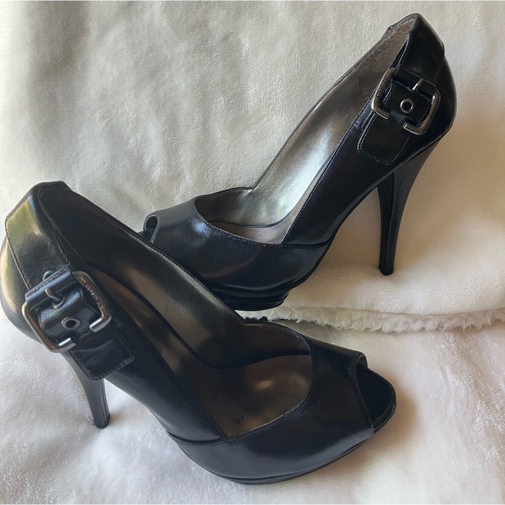 Women’s Guess high heels, peep toe, 4” heel, used -good condition, black, size 7